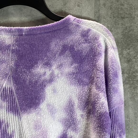 THEO & SPENCE Women's Purple Tie-Dye Crewneck Long Sleeve Hi-Low Hem Top SZ L - Picture 3 of 8